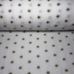 Tela de Doble Gasa Bambula Florecillas Verdes (Ancho 1,45M)