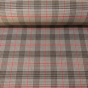 Tela de Cuadro Viscosa Pata de Gallo Beige Raya Naranja (Ancho 1,50M)