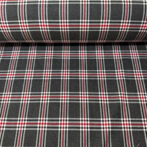Tela de Cuadro Viscosa Pata de Gallo Fondo Negro Raya Roja (Ancho 1,50M)