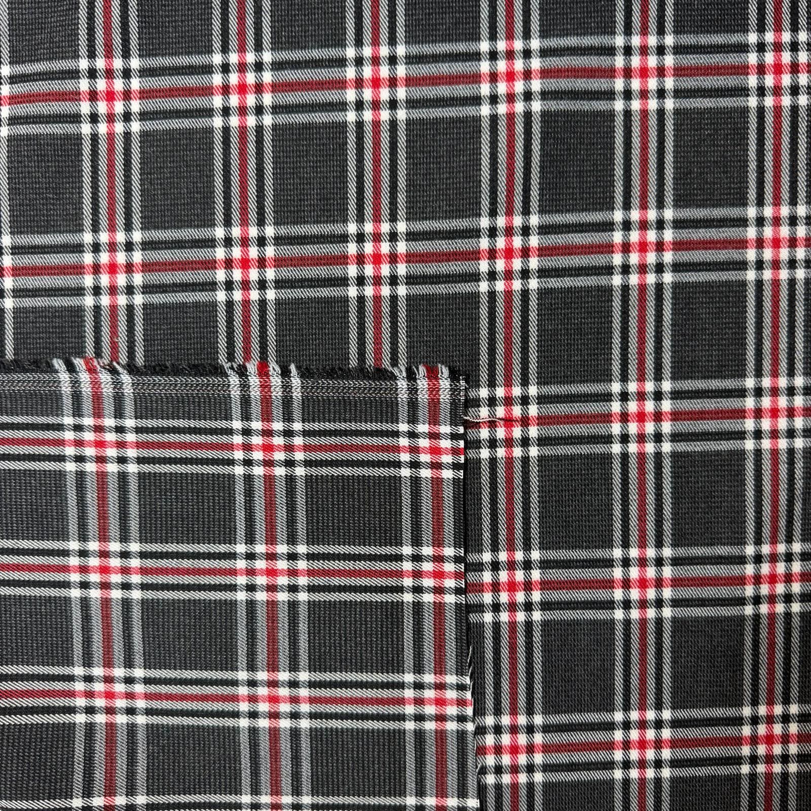 Tela de Cuadro Viscosa Pata de Gallo Fondo Negro Raya Roja (Ancho 1,50M) - Imagen 2