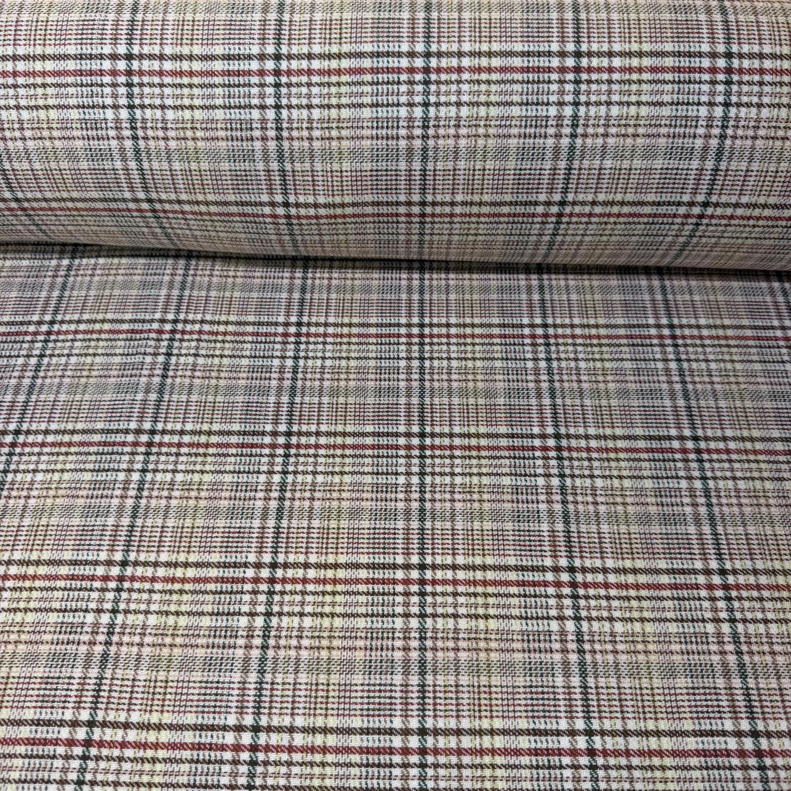 Tela de Cuadro de Lanería Pata de Gallo Verde, Beige y Amarilla (Ancho 1,50M)