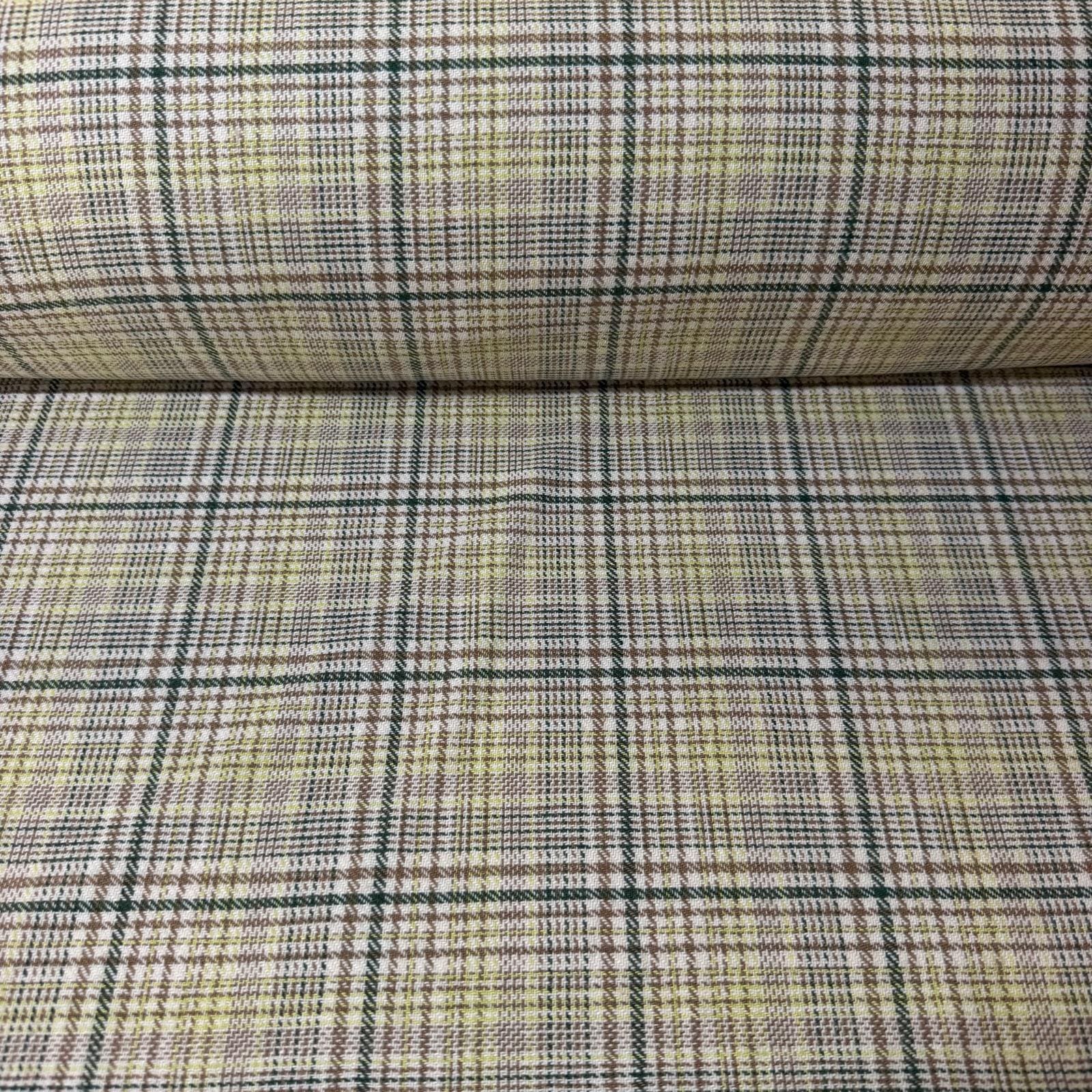 Tela de Cuadro de Lanería Pata de Gallo Verde, Roja y Marrón (Ancho 1,50M)