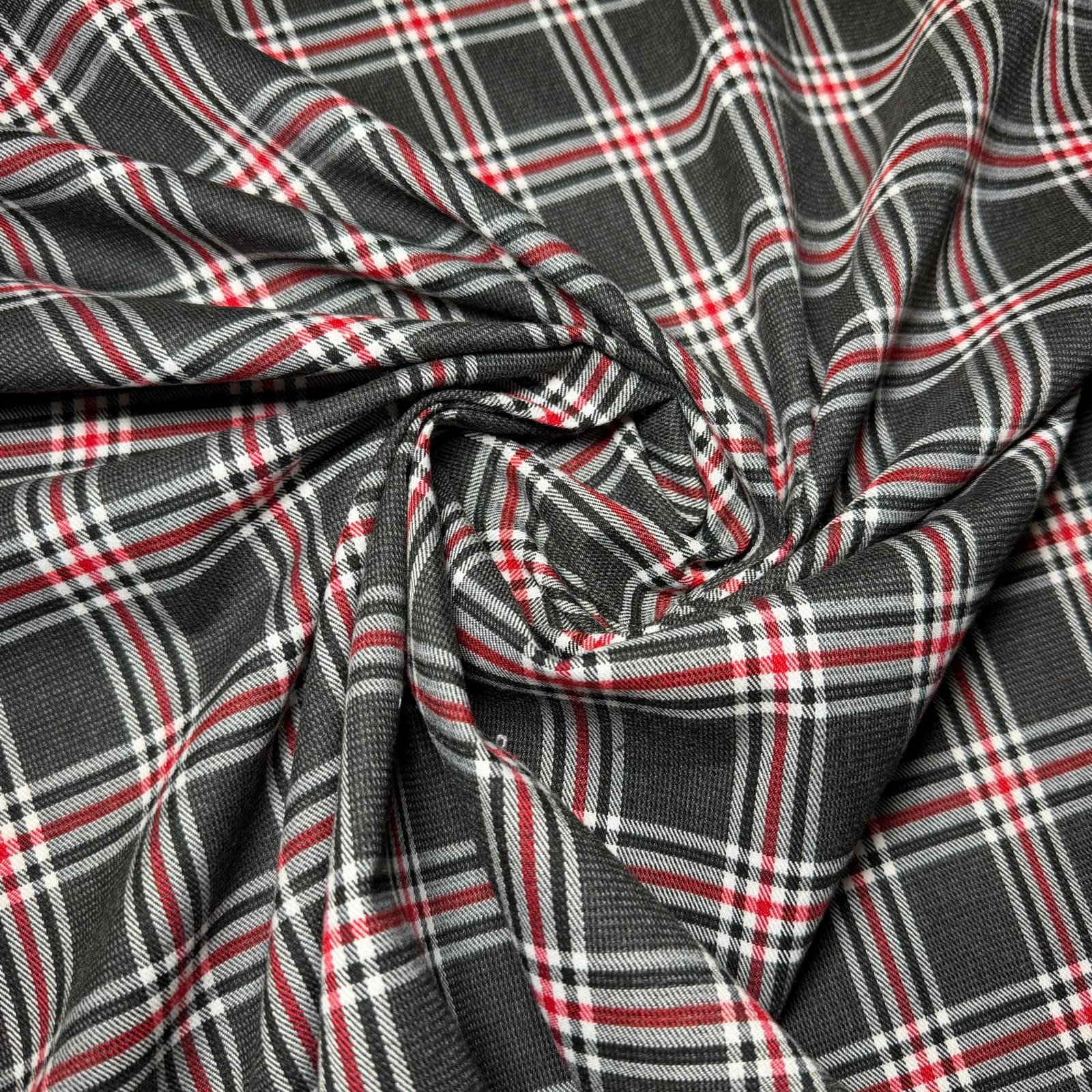 Tela de Cuadro Viscosa Pata de Gallo Fondo Negro Raya Roja (Ancho 1,50M) - Imagen 3