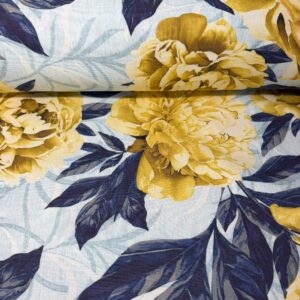 Tela de Half Panamá Floral Mostaza y Marino (Ancho 1,40M)