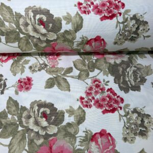 Tela de Half Panamá Floral Rosa sobre Fondo Crudo (Ancho 1,40M)