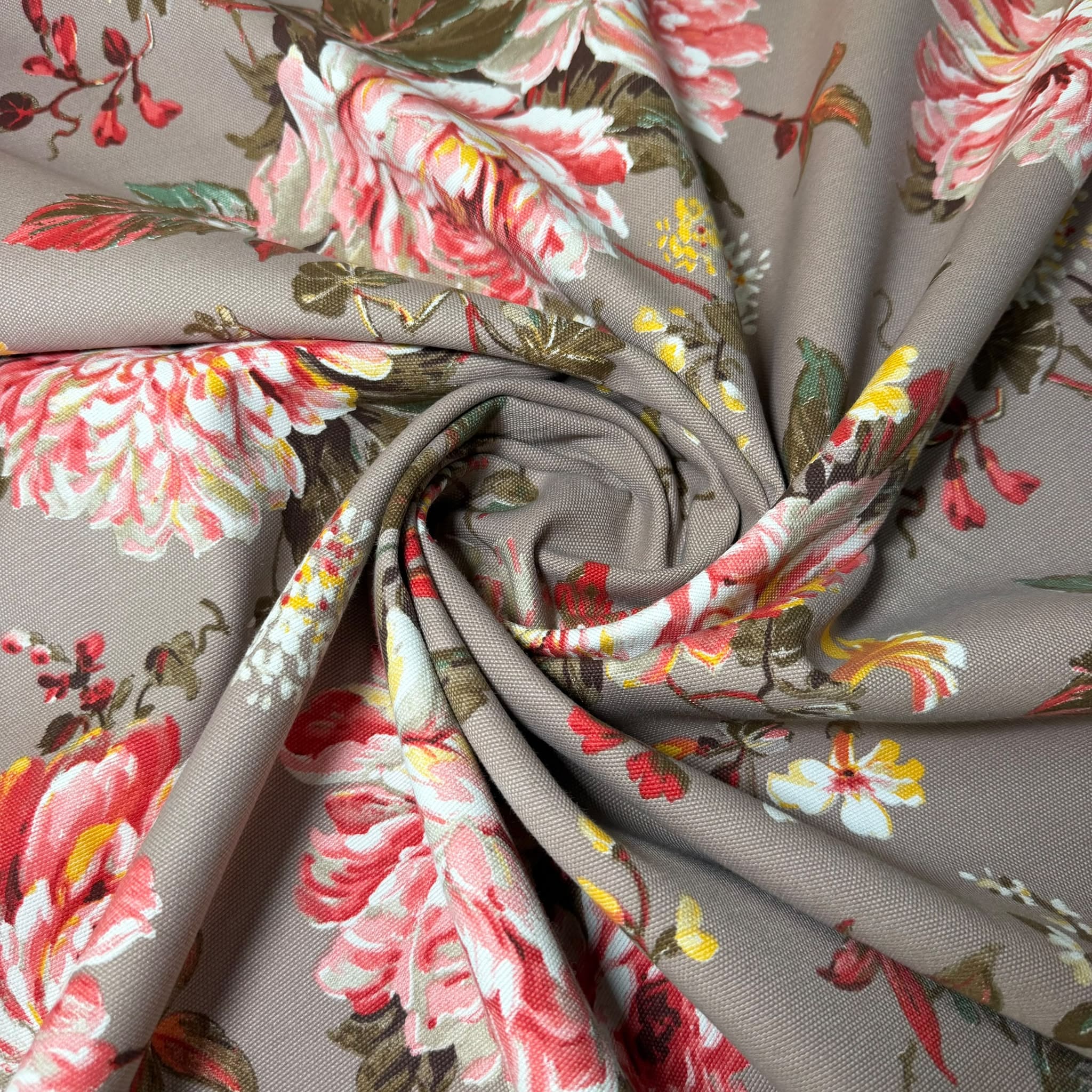 Tela de Half Panamá Fondo Visón con Flor Óleo (Ancho 1,40M) - Imagen 2
