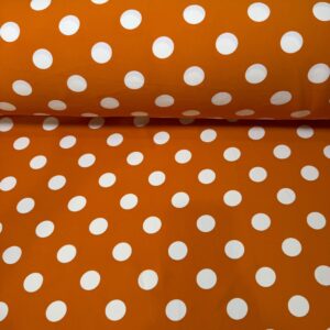 Tela de Bielástico Fino Fondo Naranja con Lunares Blancos (Ancho 1,50M)