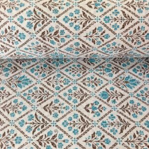 Tela de Loneta Estampada Floral Rombo Turquesa (Ancho 1,45M)