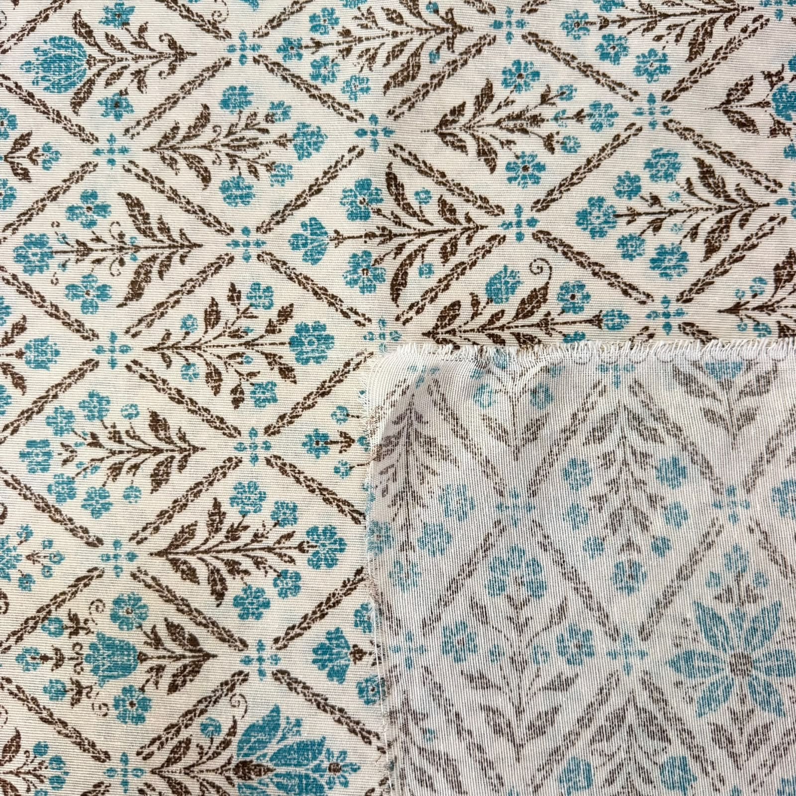 Tela de Loneta Estampada Floral Rombo Turquesa (Ancho 1,45M) - Imagen 2