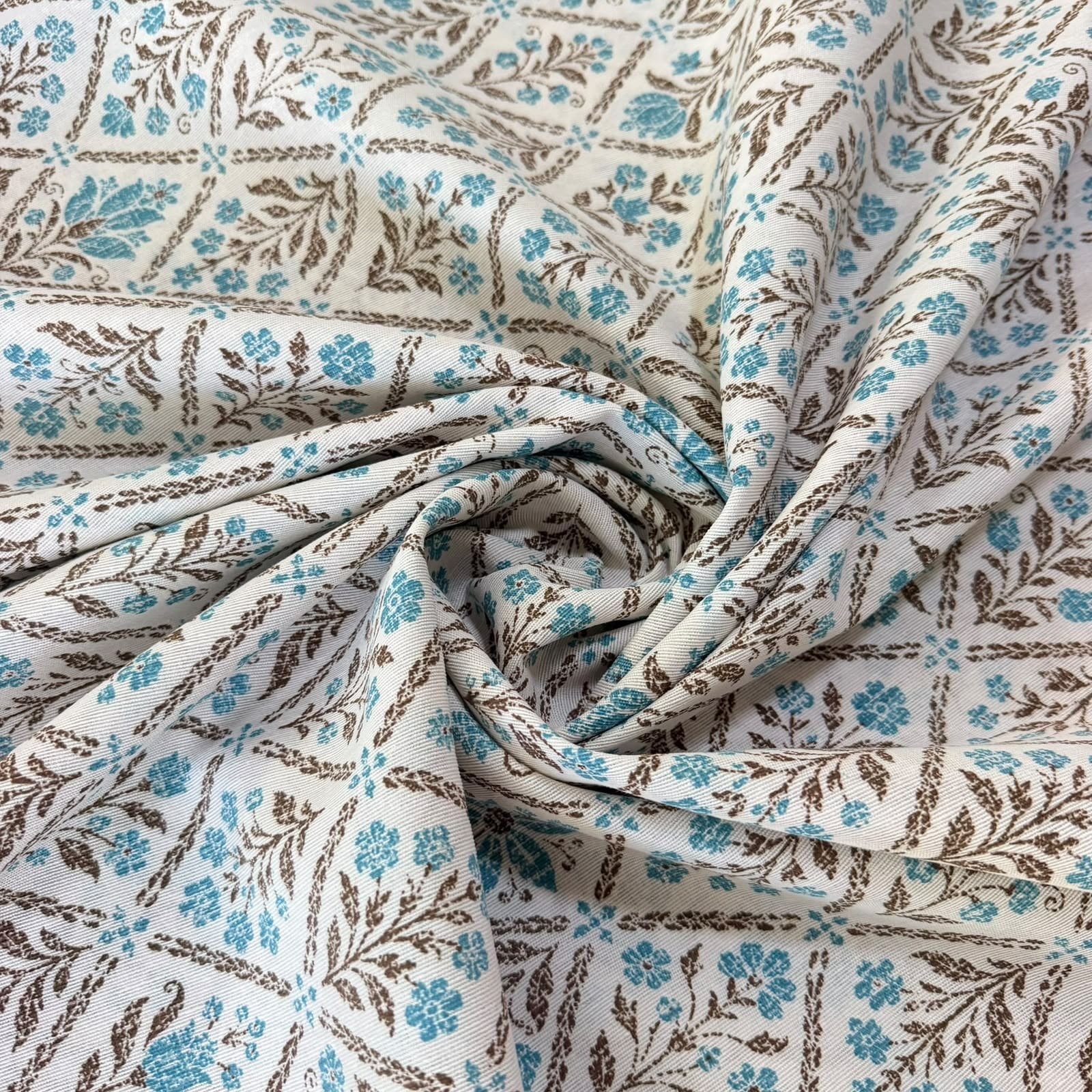 Tela de Loneta Estampada Floral Rombo Turquesa (Ancho 1,45M) - Imagen 3