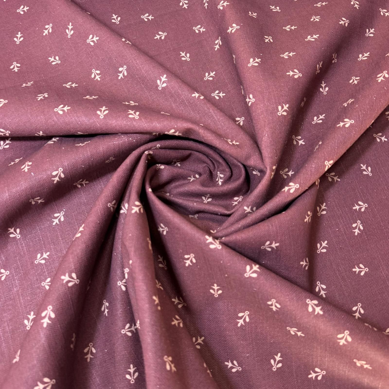 Tela de Half Panamá Lino Algodón Granate con Flor Pequeña (Ancho 2,80M) - Imagen 2